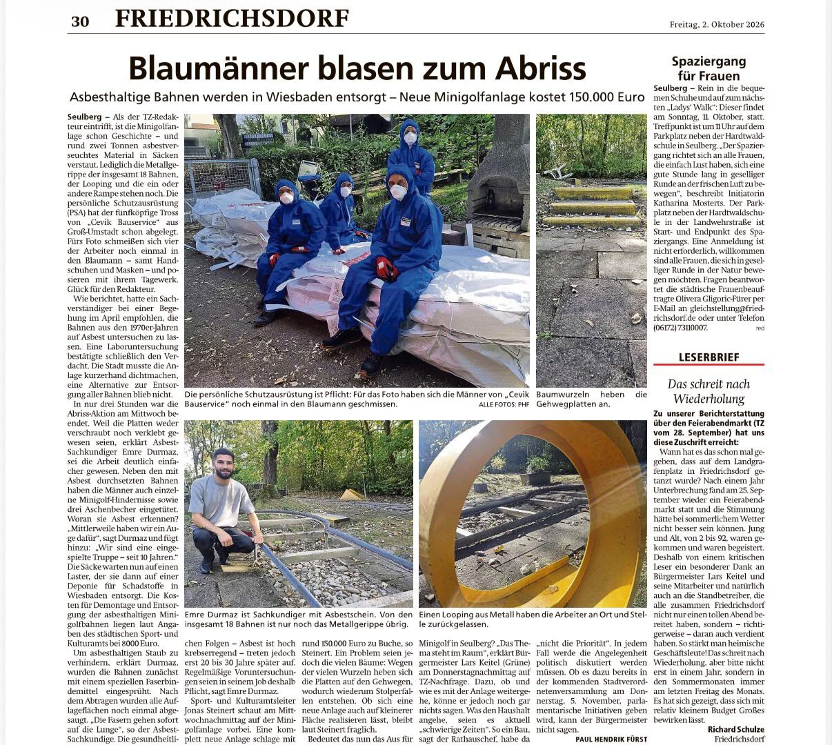 Zeitungsbericht über den Asbestrückbau in Seulberg