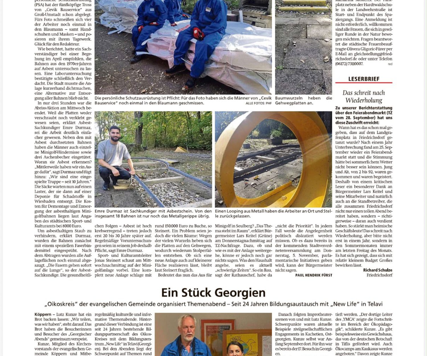 Zeitungsausschnitt vom 2. Oktober 2026 zum Asbestrückbau der Minigolfanlage in Seulberg durch Cevik Bauservice